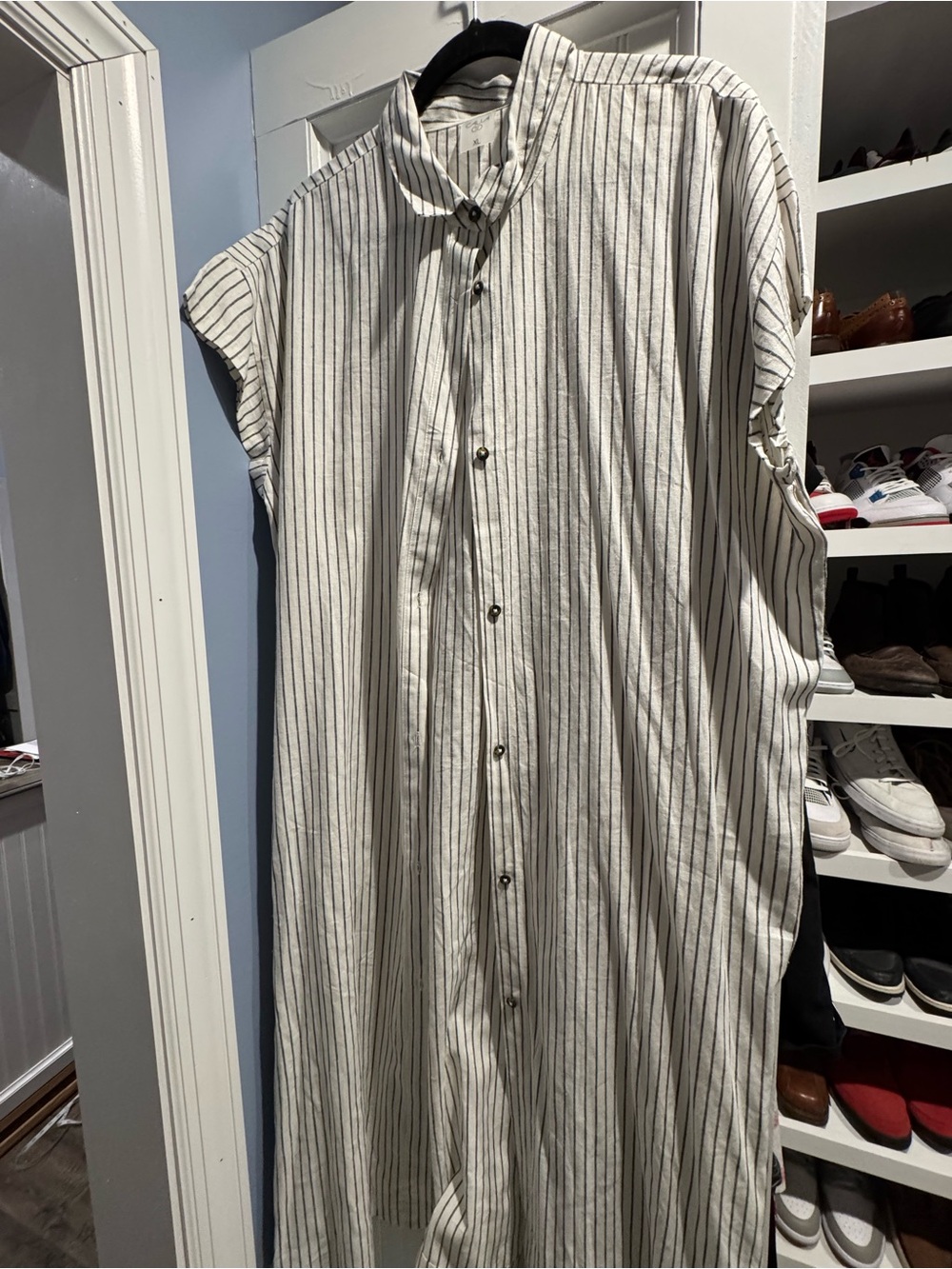 Striped White Button-Down Shirt Dress